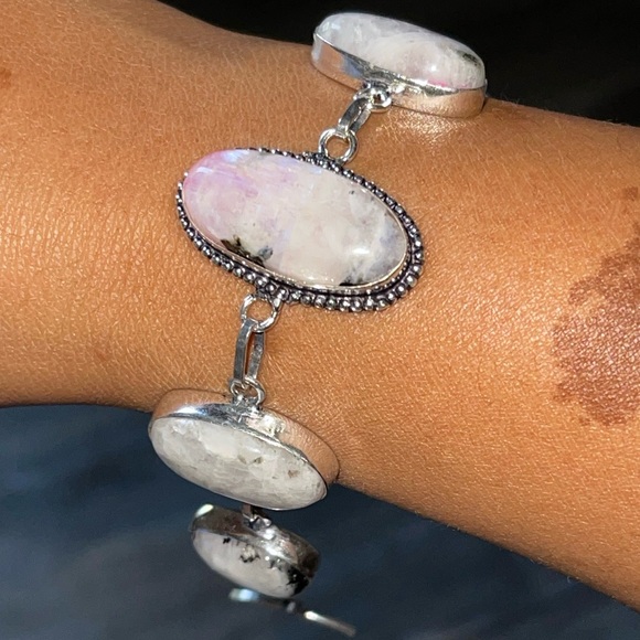 Rainbow Pink Moonstone Bracelet 6 1/2” - 7” - Picture 3 of 10